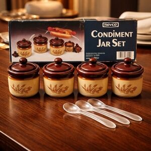 Nevco Condiment Jar Set with Spoons still in Box